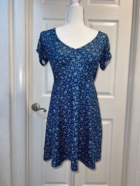 SHEIN Blue Mini Dress with White Floral Print size XS